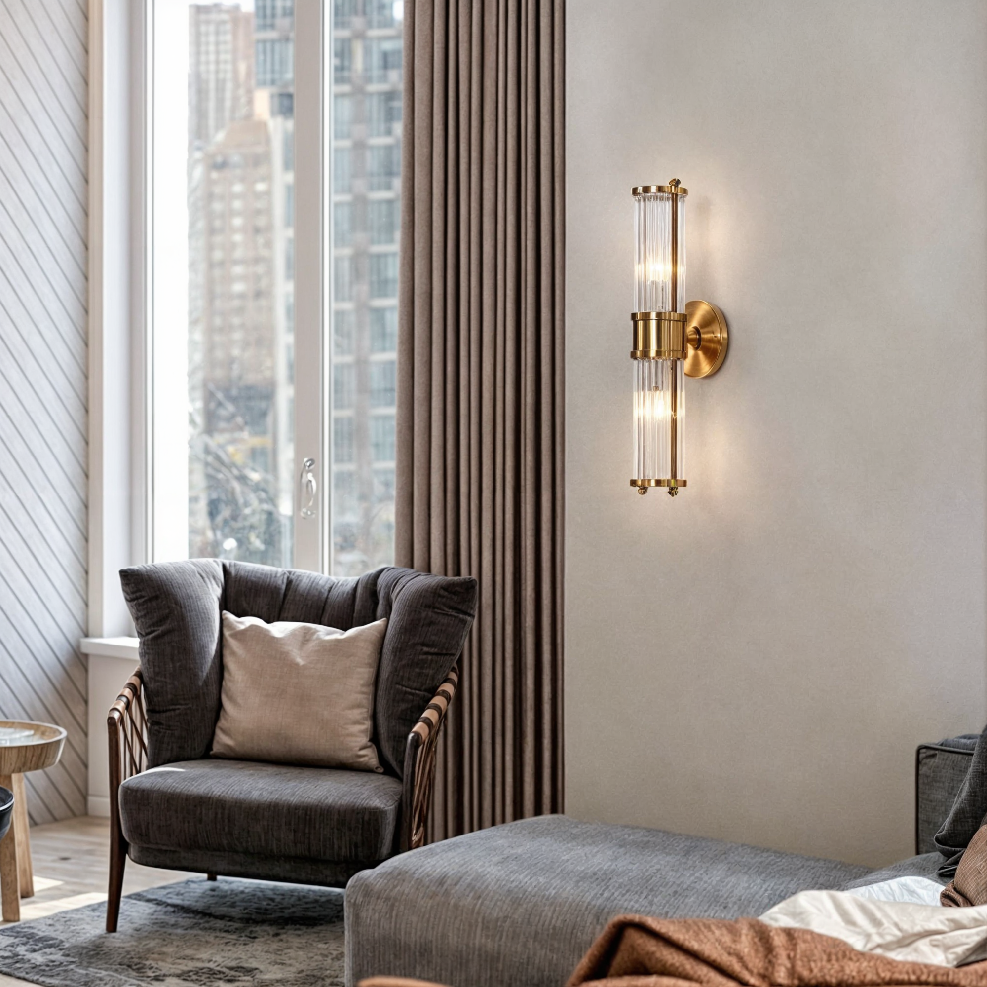 Luxusappliken für das Badezimmer in Gold mit Wandlichtern aus Kristall und Kupfer für eine anspruchsvolle Dekoration