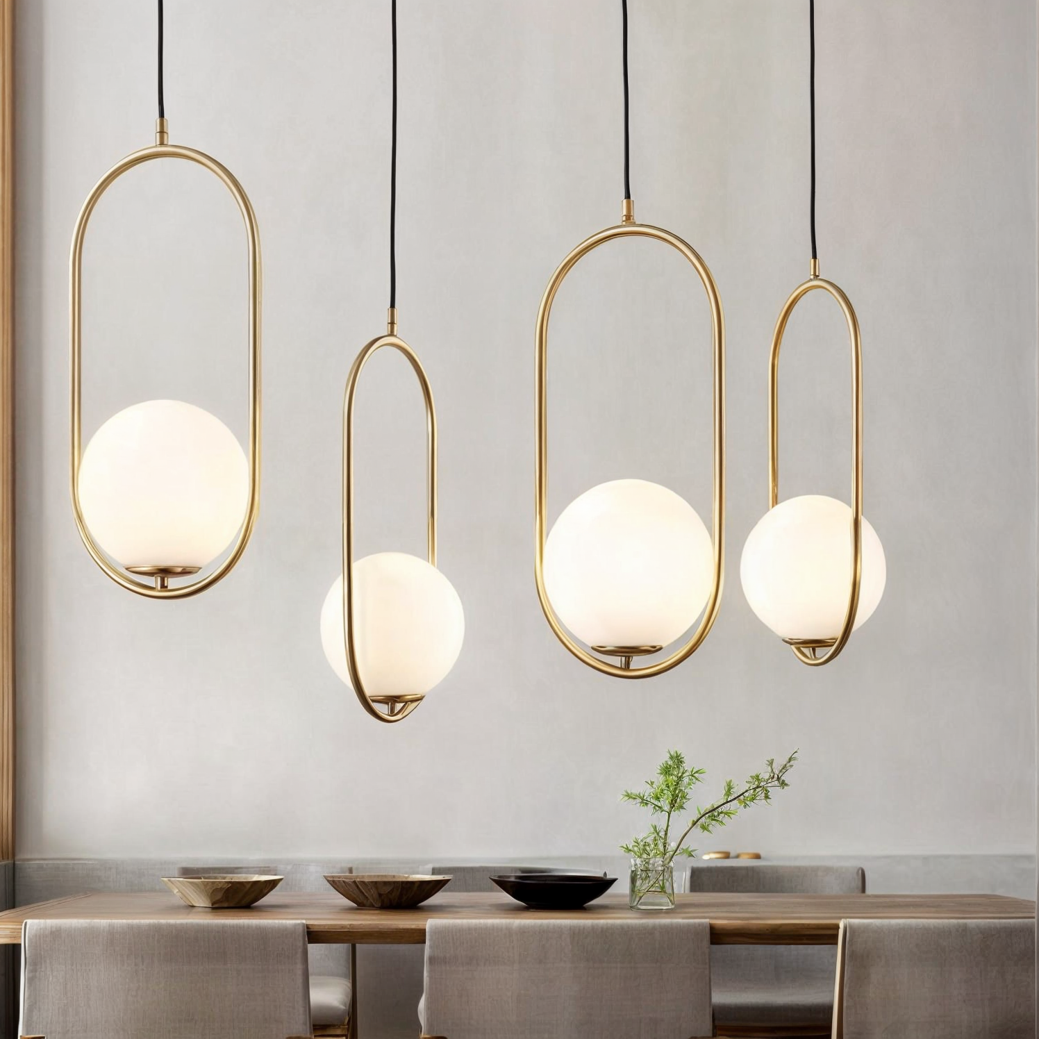Elegante nordische Pendellampe mit goldenem Körper und Glas-Schirm, höhenverstellbar für eine edle Atmosphäre