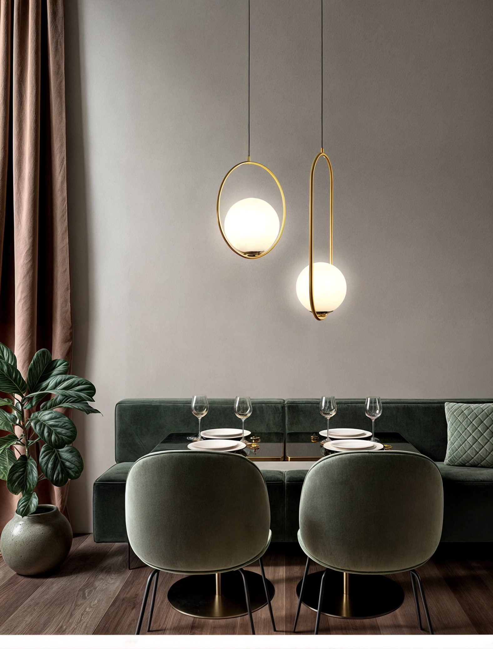 Elegante nordische Pendellampe mit goldenem Körper und Glas-Schirm, höhenverstellbar für eine edle Atmosphäre