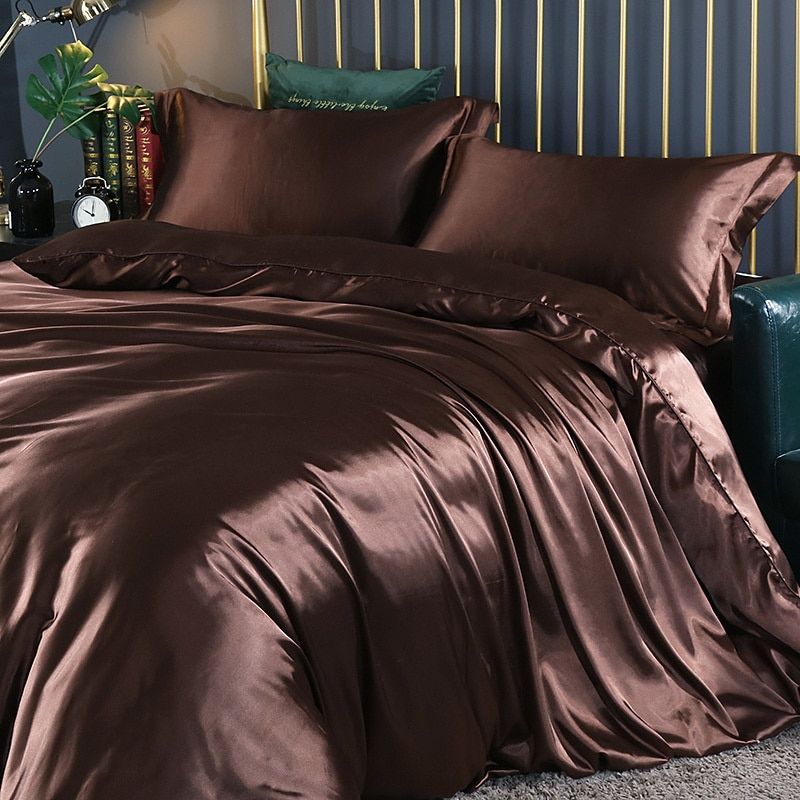 Luxus-Set (4 Stück) Bettwäsche Bettbezug aus Seide/Satin - 2x Kissenbezug - Weiß