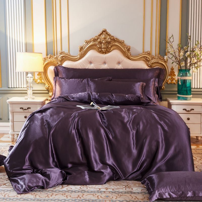Luxus-Set (4 Stück) Bettwäsche Bettbezug aus Seide/Satin - 2x Kissenbezug - Weiß