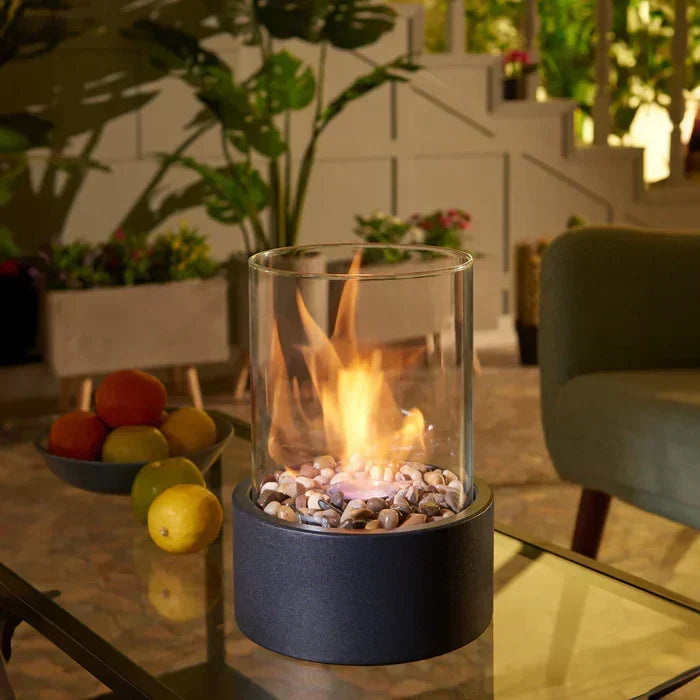 Tischleuchte Flammeneffekt Kabellos Schwarz für Terrasse & Garten