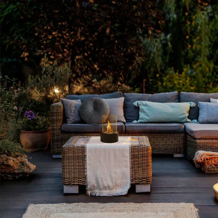 Tischleuchte Flammeneffekt Kabellos Schwarz für Terrasse & Garten