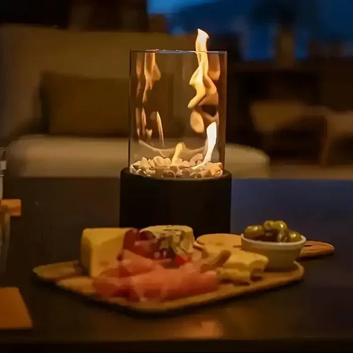 Tischleuchte Flammeneffekt Kabellos Schwarz für Terrasse & Garten