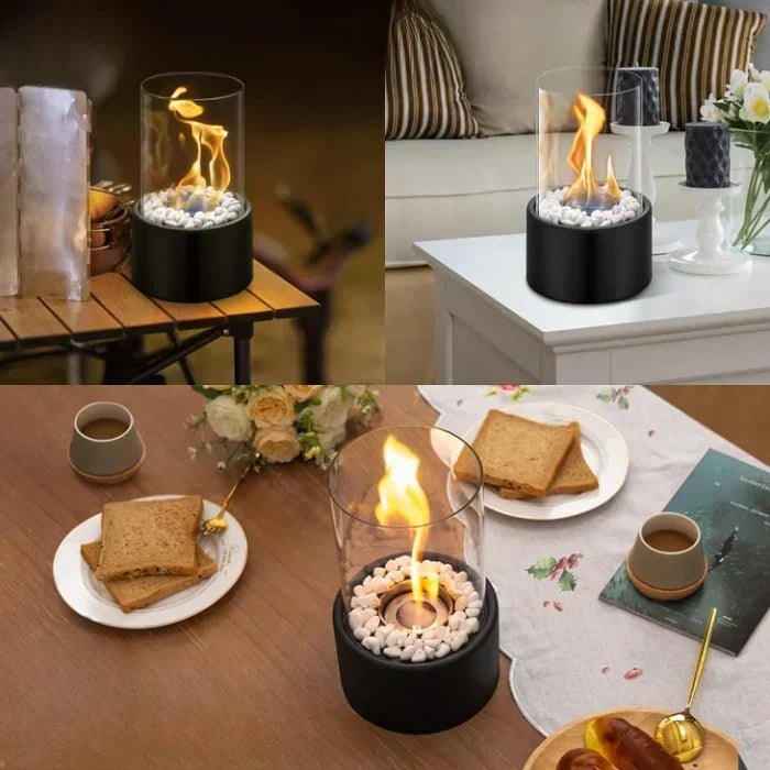 Tischleuchte Flammeneffekt Kabellos Schwarz für Terrasse & Garten