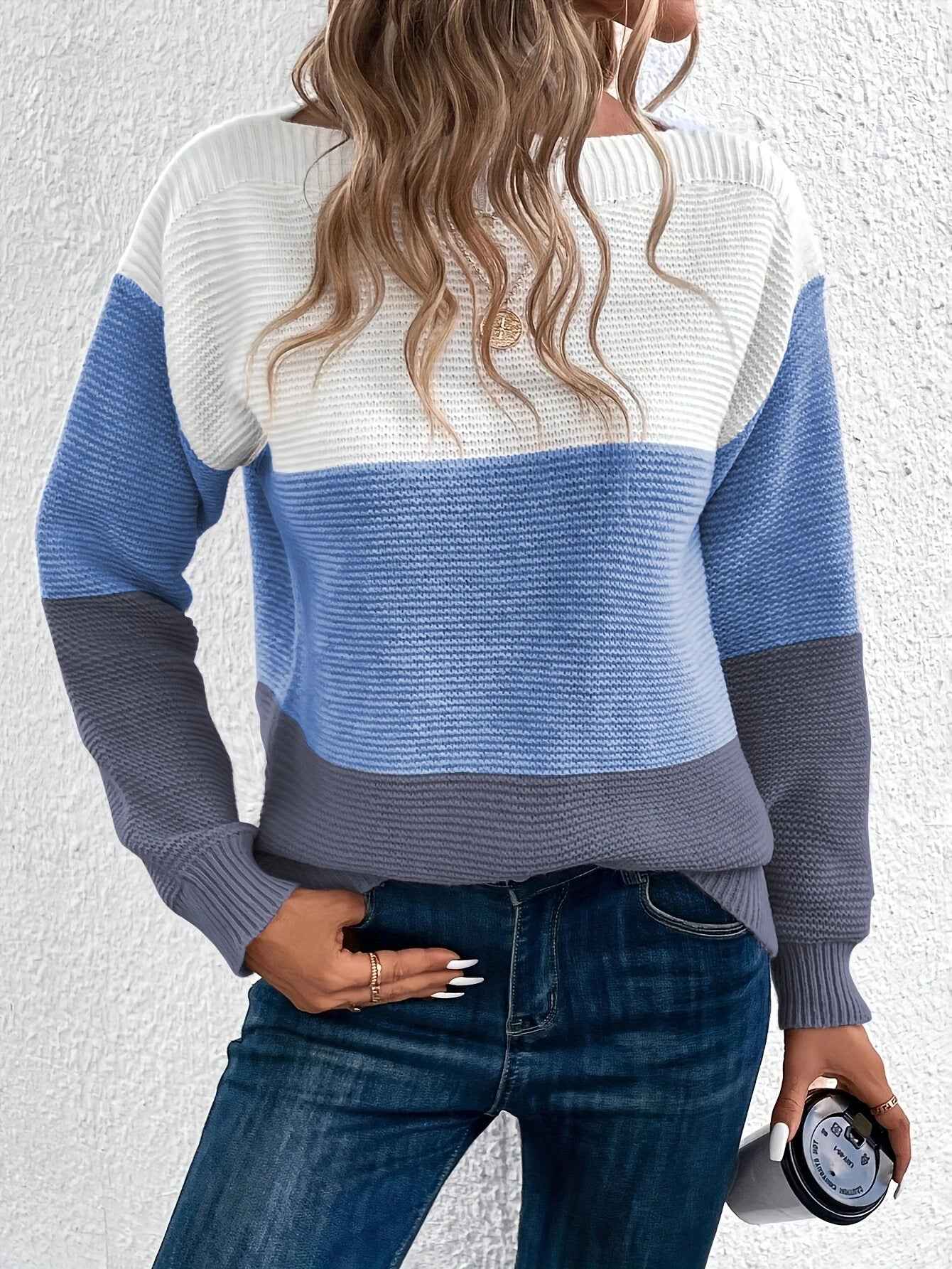 Stilvoller dreifarbiger Damen-Strickpullover für jeden Anlass