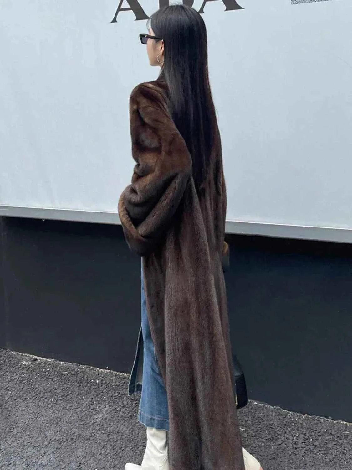 Mantel mit Fake Nerz, mit Reversen und vollem Ärmel