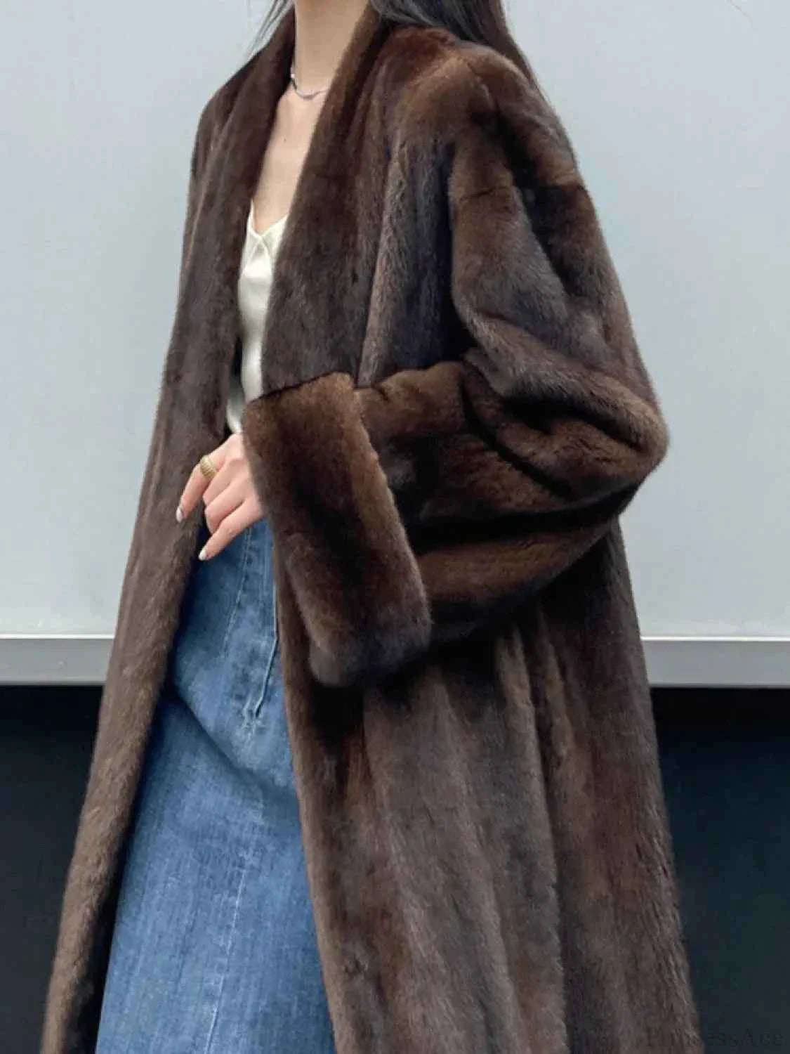 Mantel mit Fake Nerz, mit Reversen und vollem Ärmel