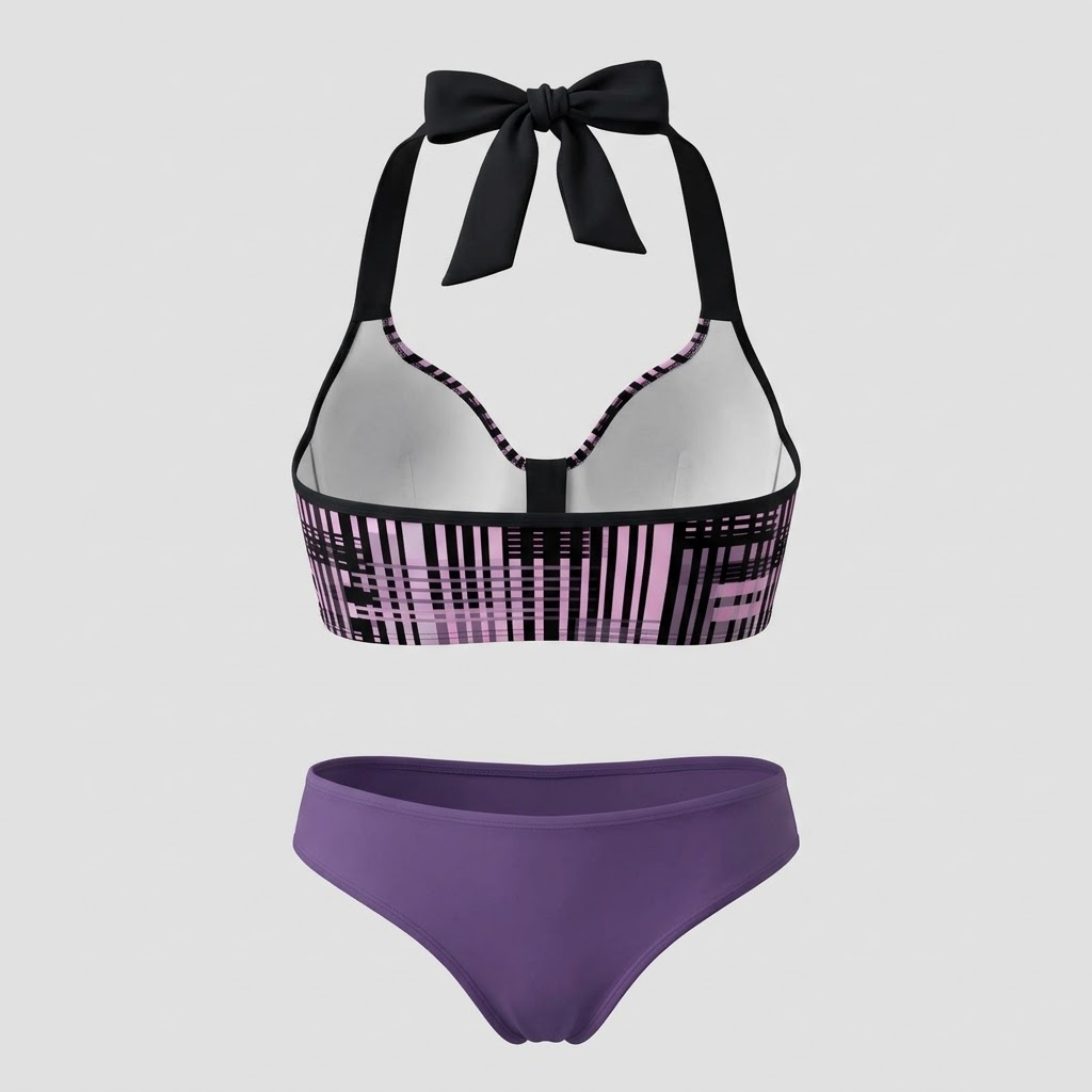 Bikini taille haute à motif côtelé
