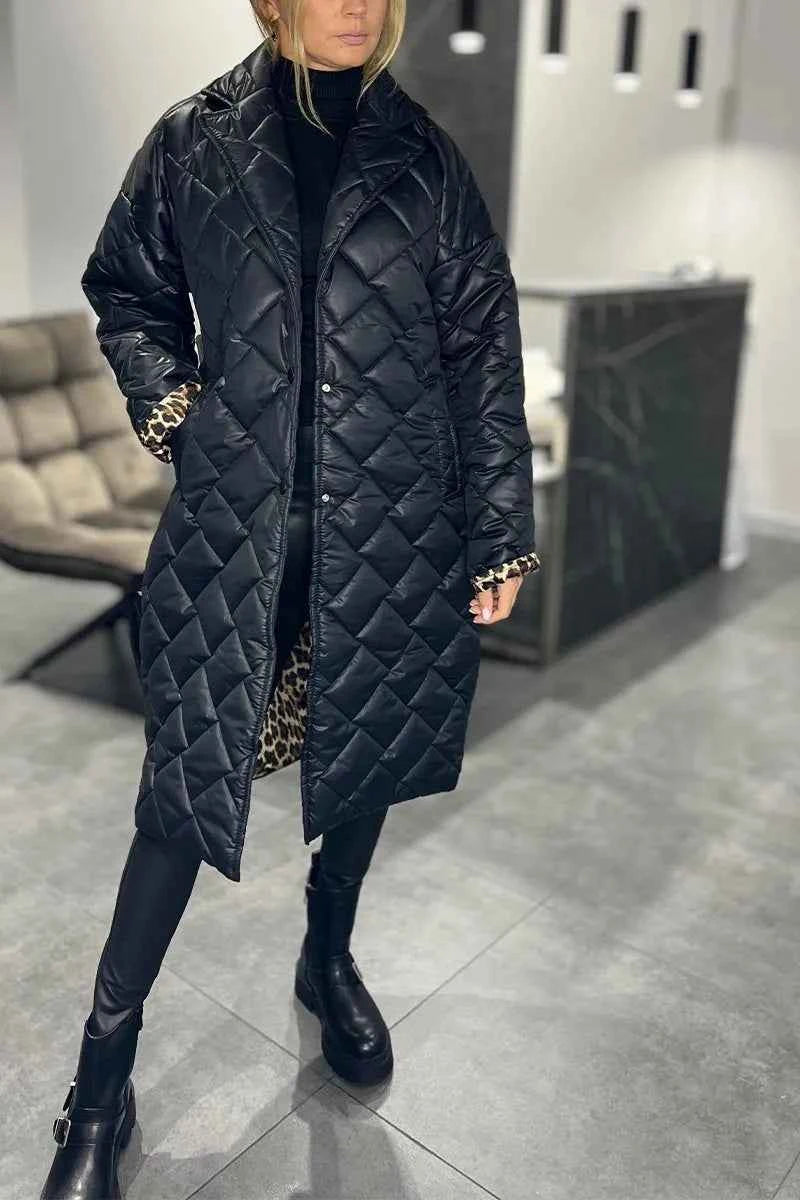 Kendall gequilteter Mantel in mittlerer Länge mit Leopard-Print-Futter