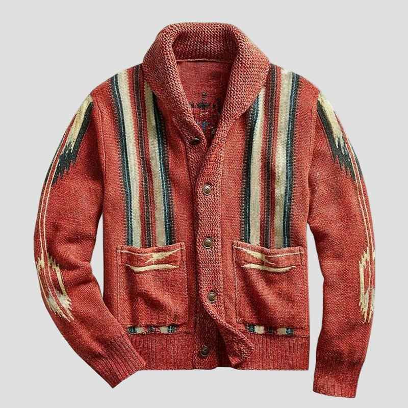 Adrian Vintage Jacquard-Strickcardigan mit Revers