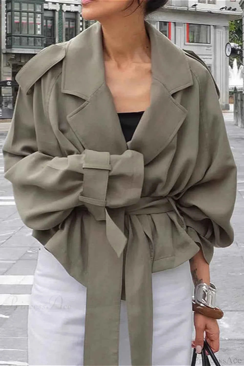 Damentragende Jacke Lässiger Chic mit Weitem Kragen und Taillengürtel