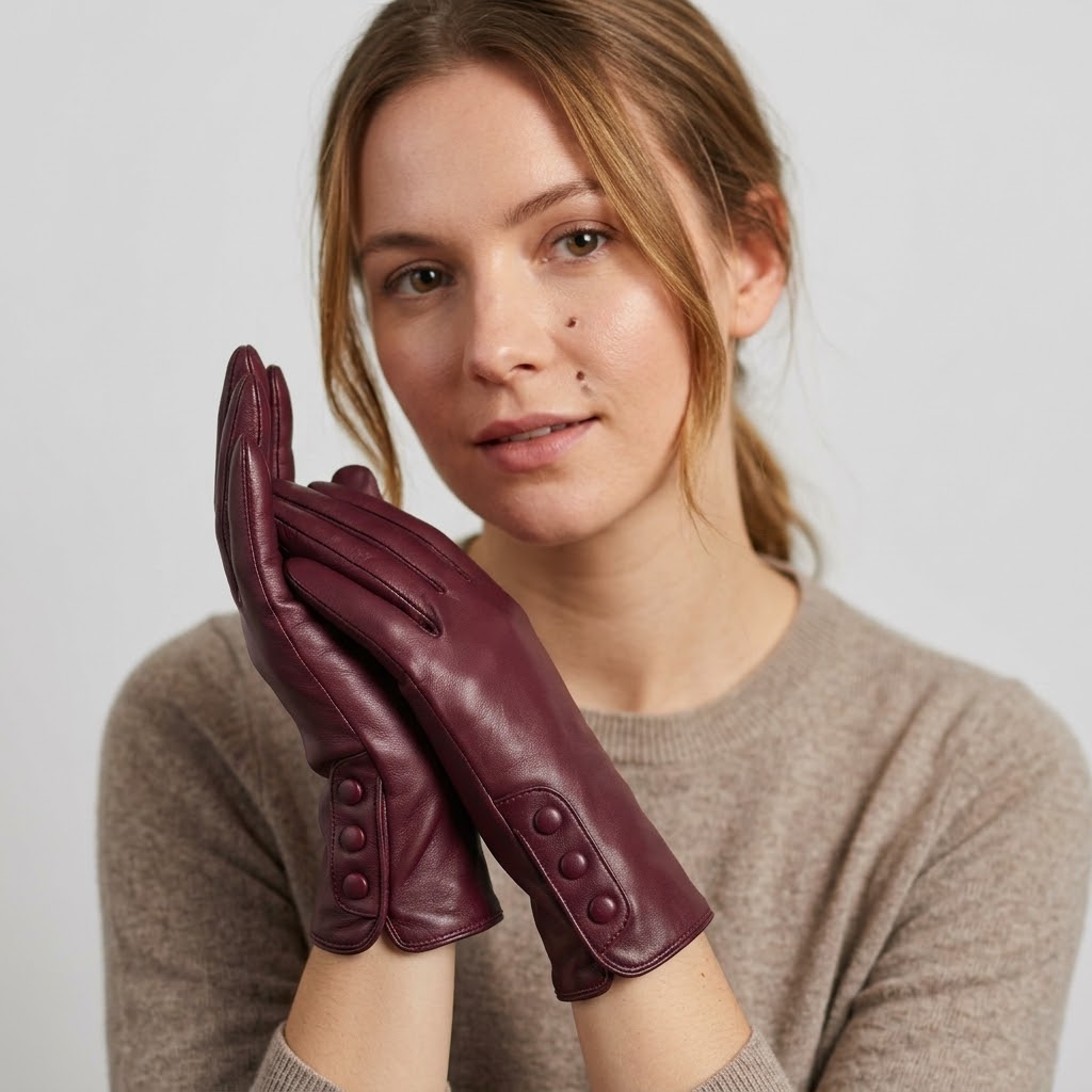Damen Handschuhe in Lederoptik aus PU mit Knopfdetails