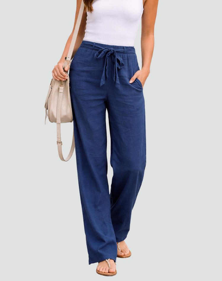 Damen Leinenhose - Weites Bein, Kordelzug, Sommerlich leicht