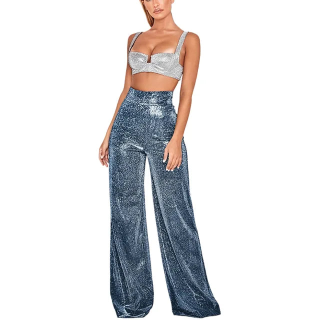 Luna | Elegante Damen-Hohe Taille-Hose mit Glitzer für einen glamourösen Look