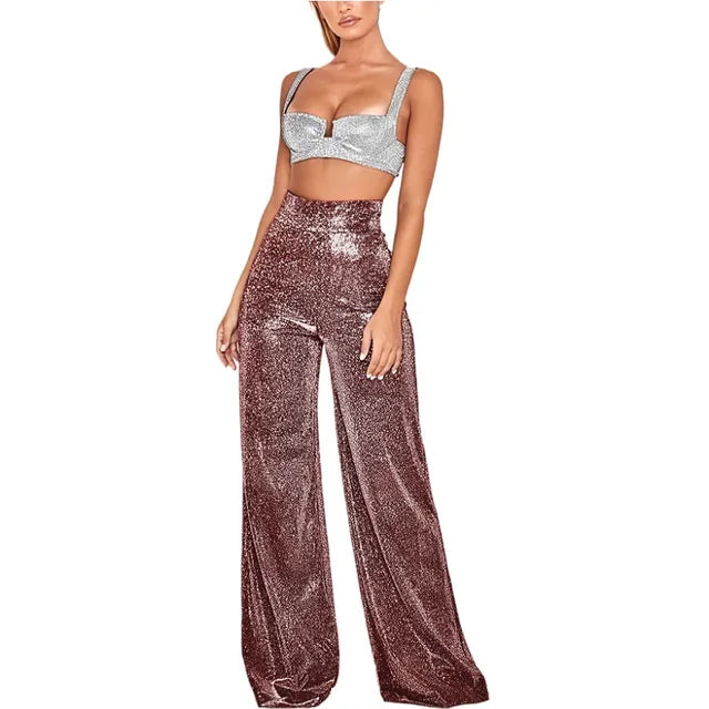 Luna | Elegante Damen-Hohe Taille-Hose mit Glitzer für einen glamourösen Look
