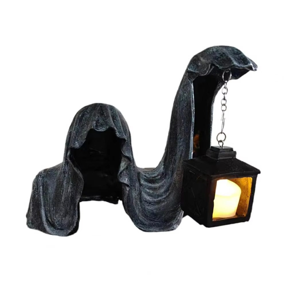 Geisterfigur mit Laterne - Leuchtende Halloween-Dekoration Grau