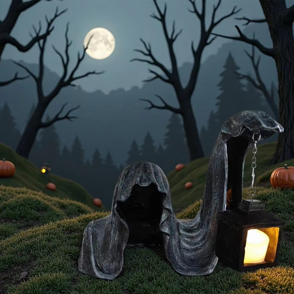 Geisterfigur mit Laterne - Leuchtende Halloween-Dekoration Grau