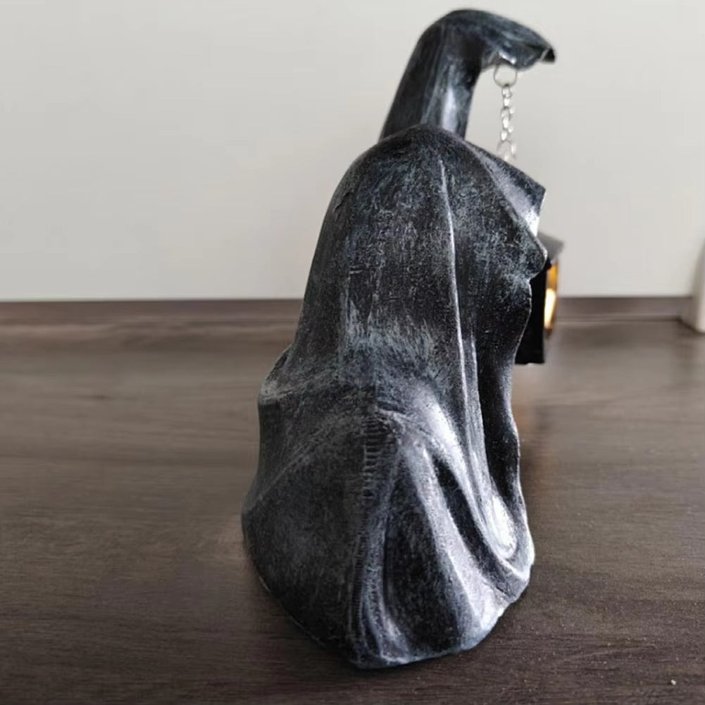 Geisterfigur mit Laterne - Leuchtende Halloween-Dekoration Grau