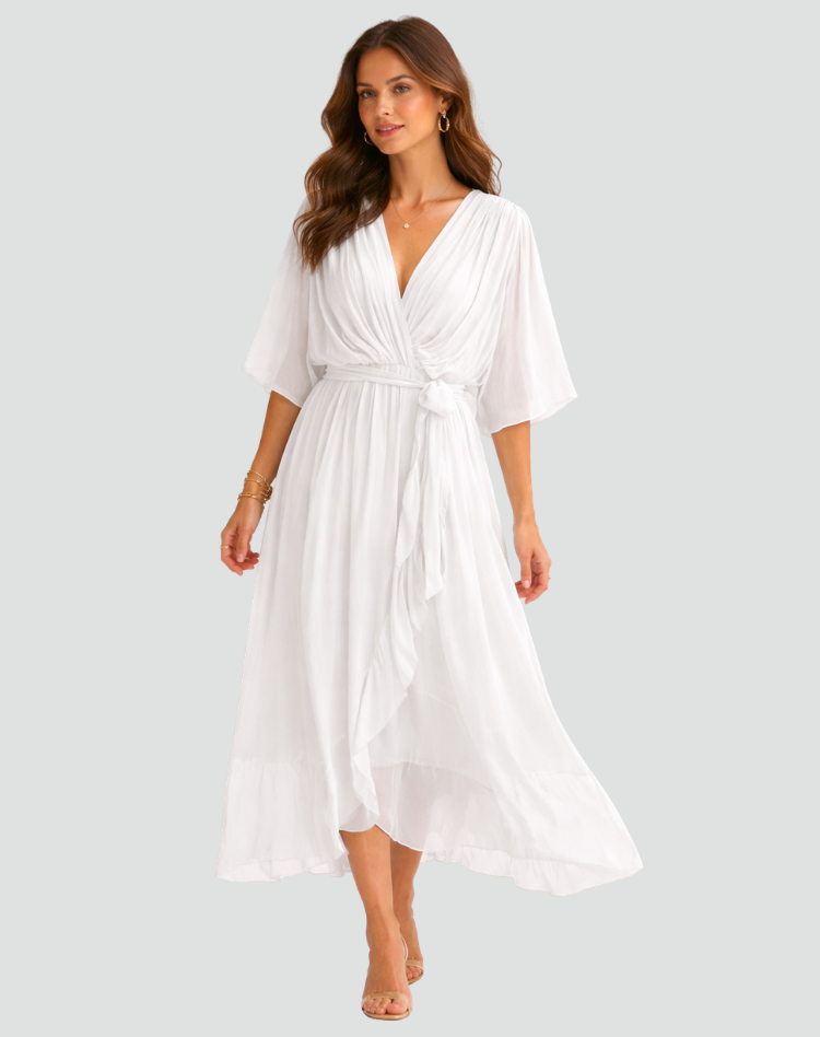 Damen Wickel-Midikleid mit Bindegürtel, elegant & festlich