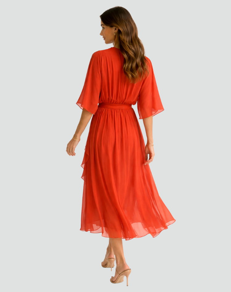 Damen Wickel-Midikleid mit Bindegürtel, elegant & festlich