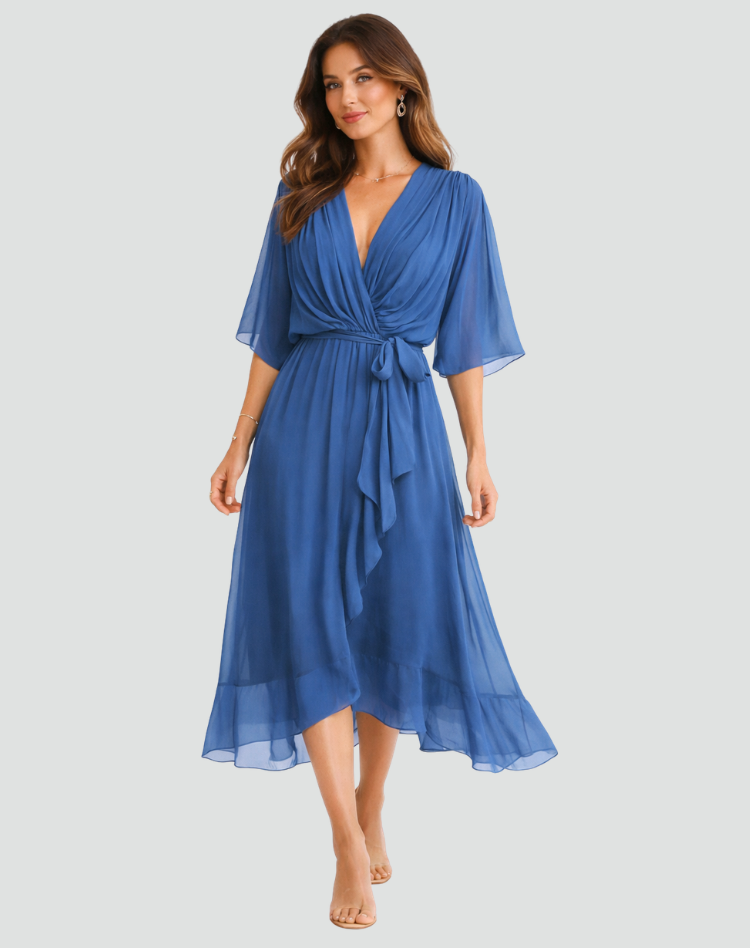 Damen Wickel-Midikleid mit Bindegürtel, elegant & festlich