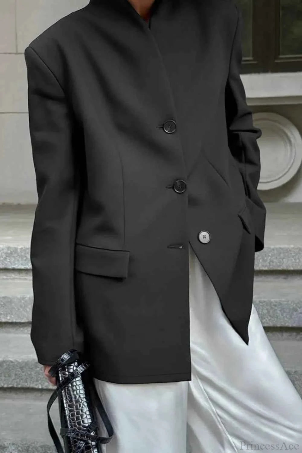 Auffälliger eleganter weißer Mantel mit einfachem Design, V-Ausschnitt für Komfort und luxuriöse Eleganz