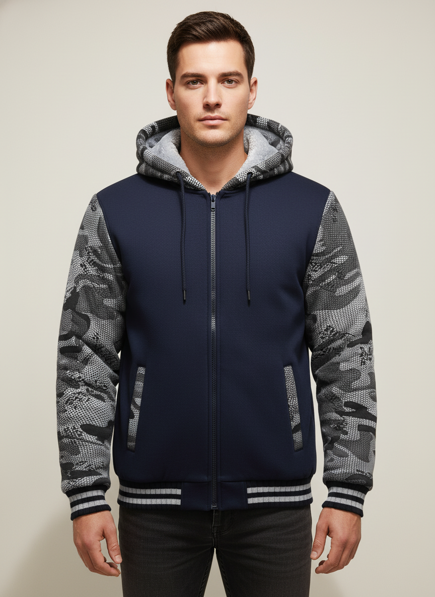 Herren Warme Fleece-Kapuzenjacke im Colorblock-Design