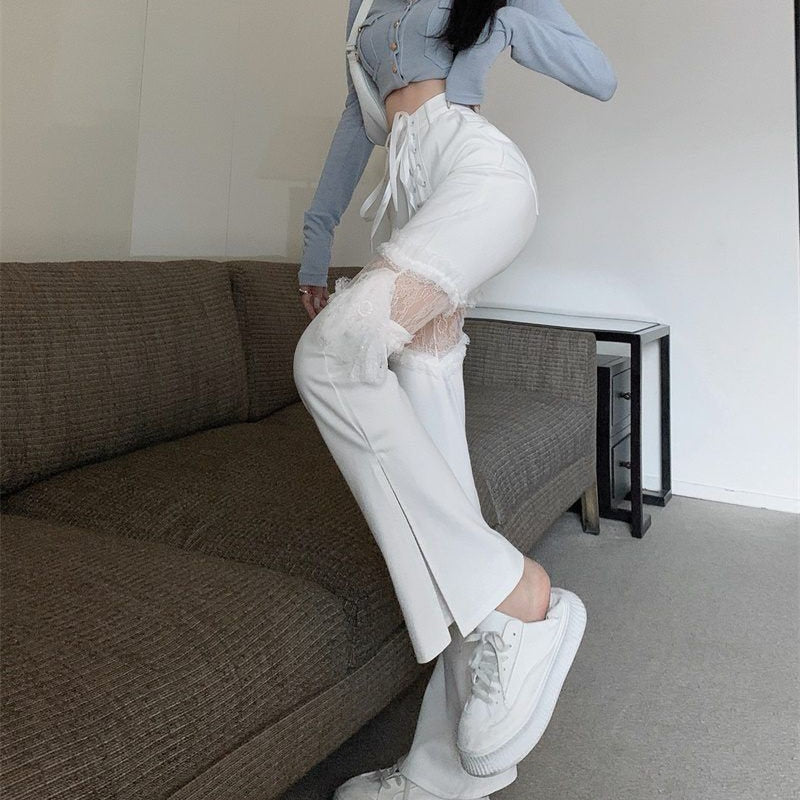 Natalia | Trendy Punk Auslaufhose mit Eleganten Spitze-Details