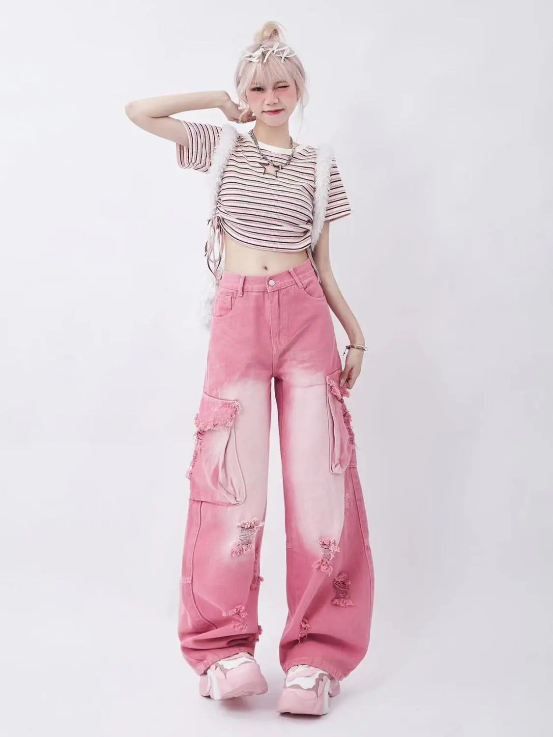 Neriah | Luxus rosafarbene gewaschene Jeans für einen stilvollen Look