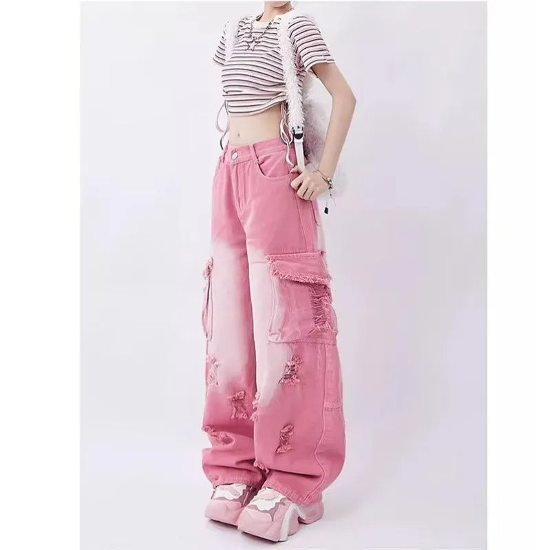 Neriah | Luxus rosafarbene gewaschene Jeans für einen stilvollen Look