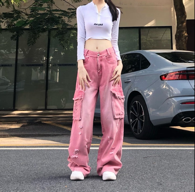 Neriah | Luxus rosafarbene gewaschene Jeans für einen stilvollen Look