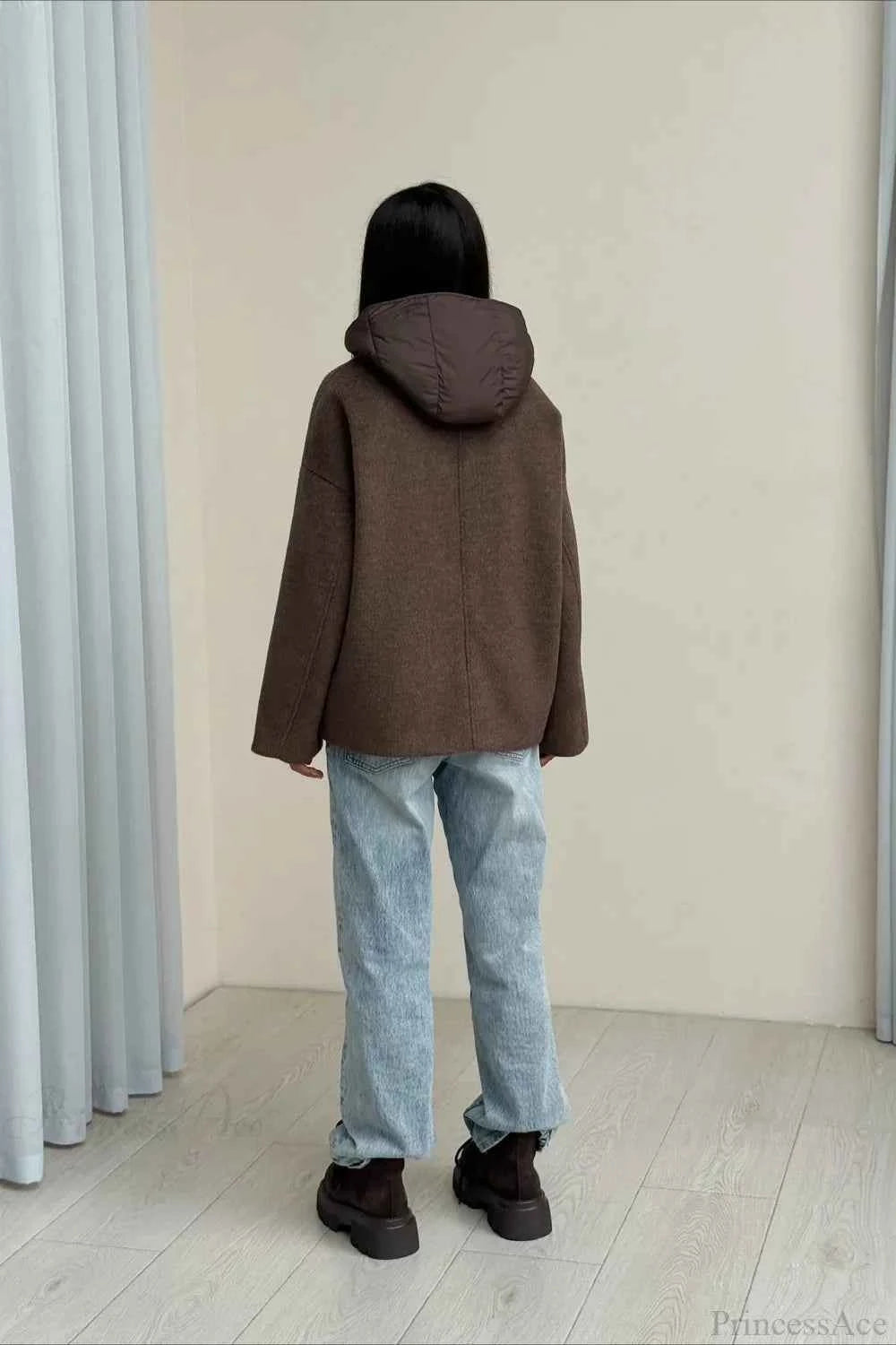 Wendbarer Mantel aus meliertem Wolle mit Notch-Revers und legerem Schnitt