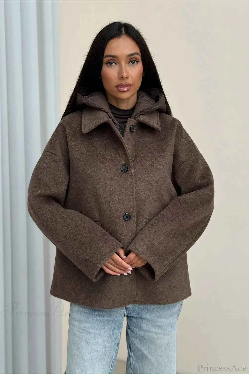 Wendbarer Mantel aus meliertem Wolle mit Notch-Revers und legerem Schnitt