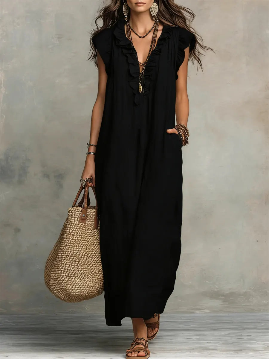Boho-Kleid Damen, fließend, elegant & luftig mit Taschen
