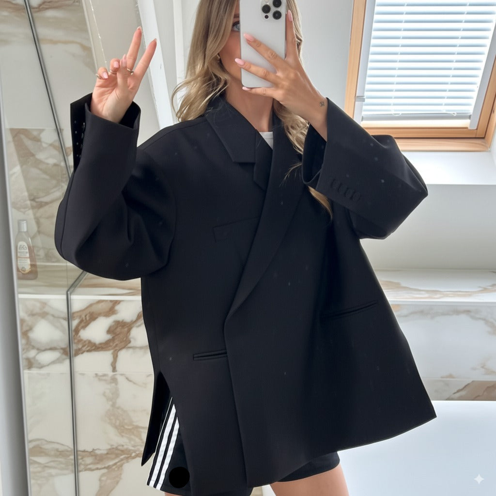 Damen Oversize Blazer - Diagonaler Wickelschnitt mit Revers