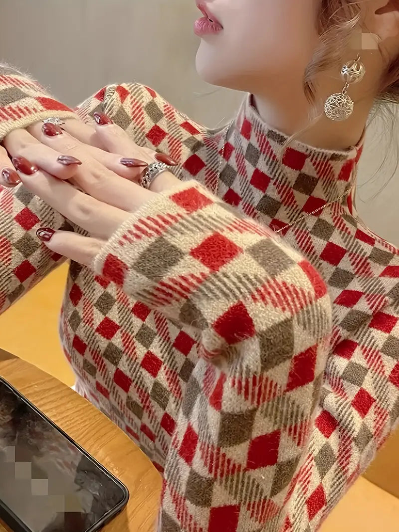 Stilvolle Capri Rollkragenpullover mit Modernem Geometrischem Muster für einen Trendigen Look