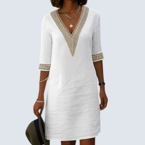 Sommerliches Damenkleid - V-Ausschnitt, Halbarm, bequem-elegant