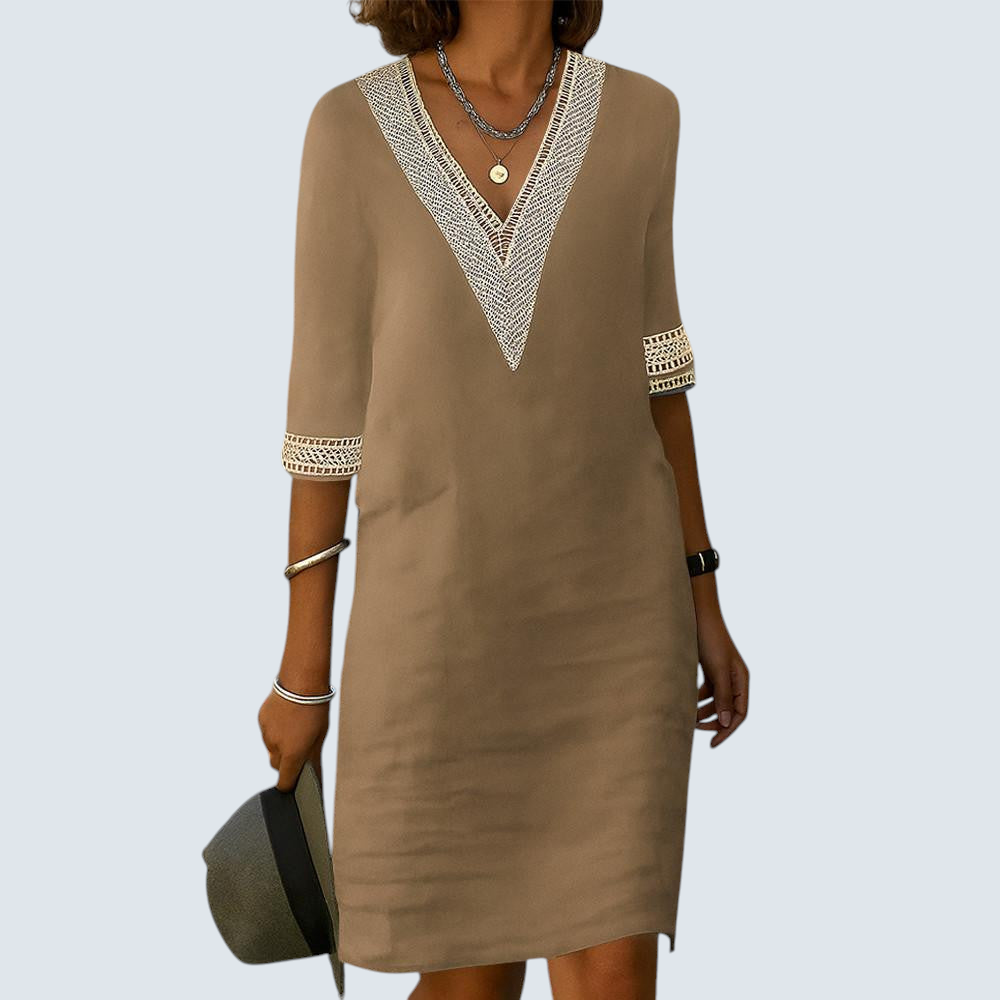 Sommerliches Damenkleid - V-Ausschnitt, Halbarm, bequem-elegant