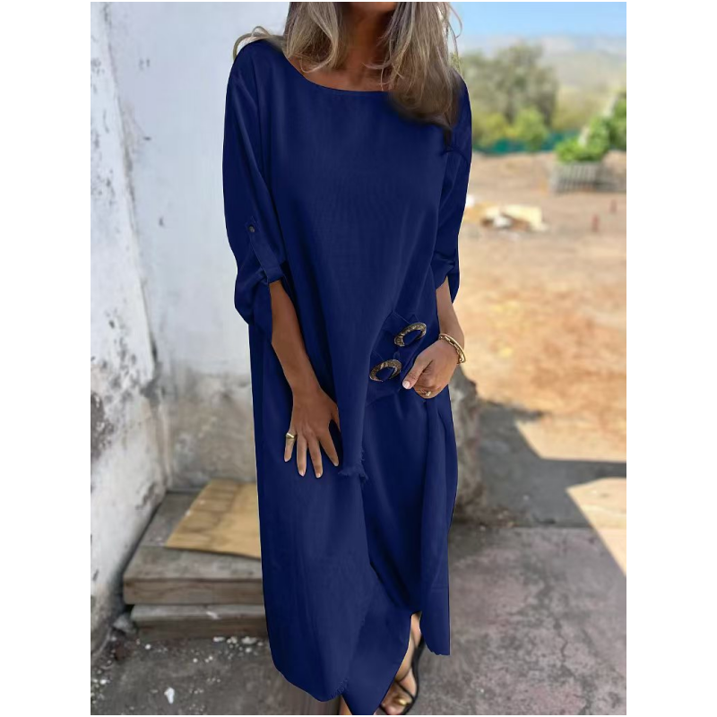 Elegantes Baumwoll-Leinen-Kleid in Zwei Teilen Damen