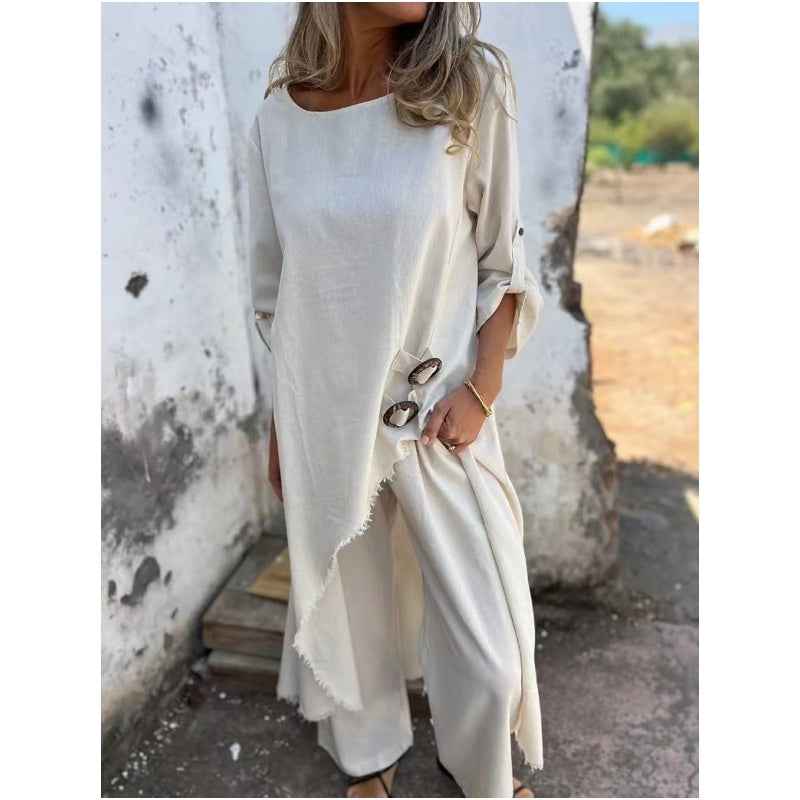 Elegantes Baumwoll-Leinen-Kleid in Zwei Teilen