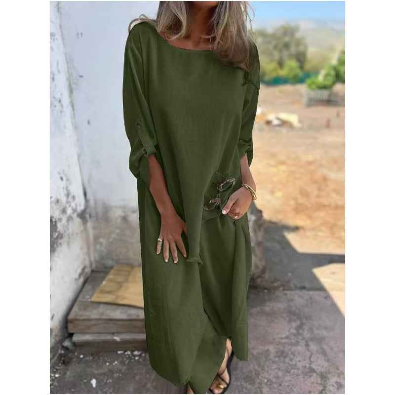 Elegantes Baumwoll-Leinen-Kleid in Zwei Teilen