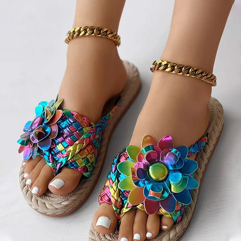 Blumengewickelte Damensandalen mit 50 % Rabatt, limitierte Edition