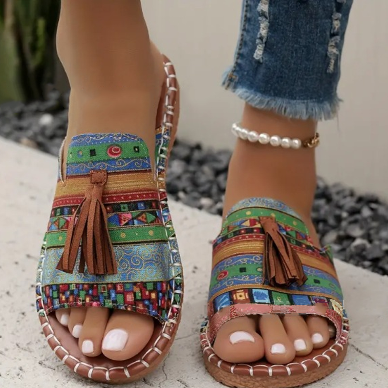 Trendige Schlittschuh-Sandalen mit Boho-Muster für Damen