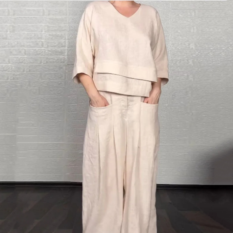 Lässiges Baumwoll-Leinen-Kurzarm-Set für einen eleganten und bequemen Stil