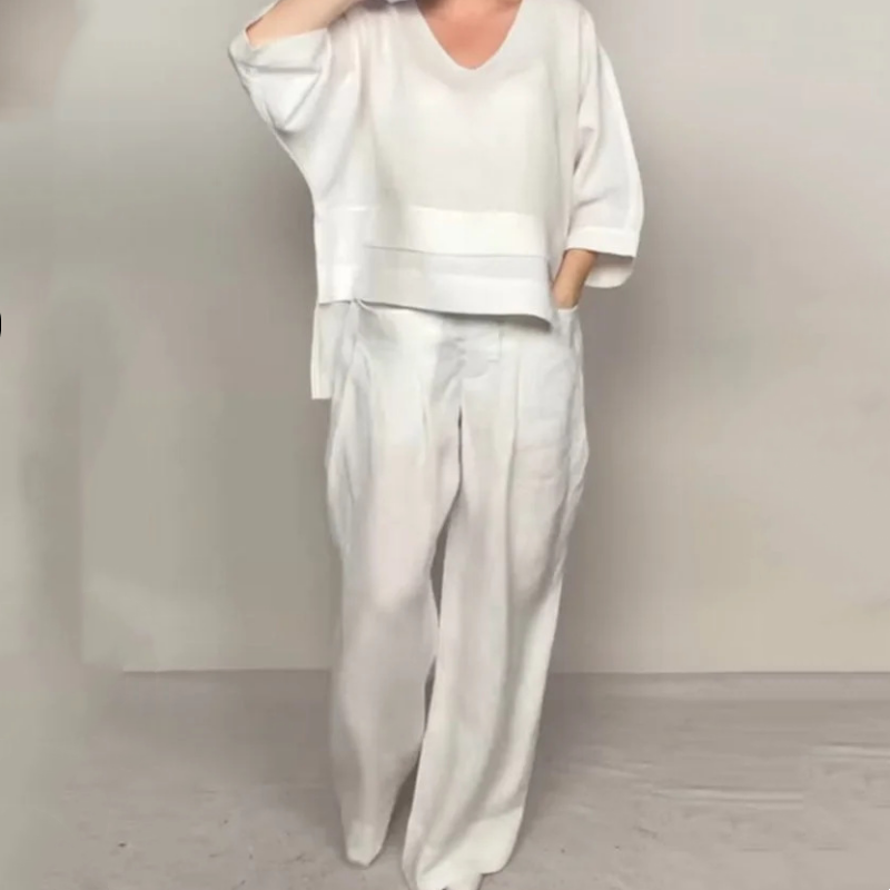 Lässiges Baumwoll-Leinen-Kurzarm-Set für einen eleganten und bequemen Stil