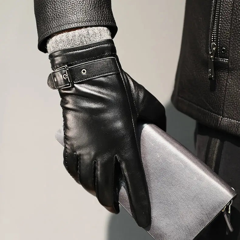 Herren-Lederhandschuhe mit Kaschmirfutter und Touchscreen-Funktion