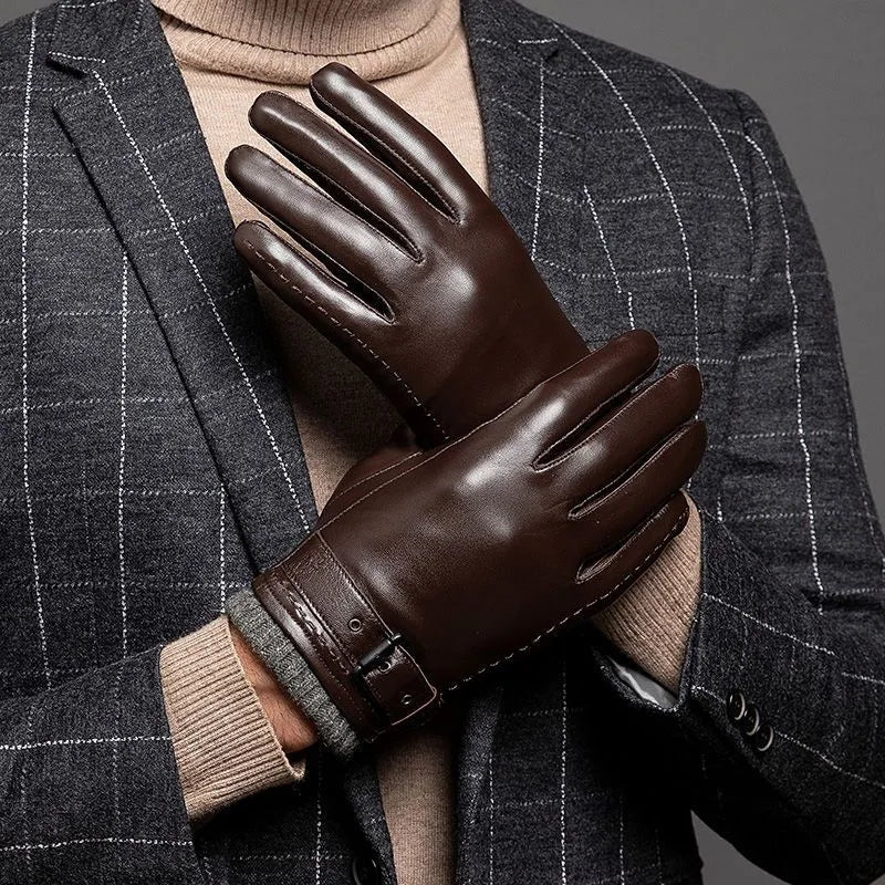 Herren-Lederhandschuhe mit Kaschmirfutter und Touchscreen-Funktion