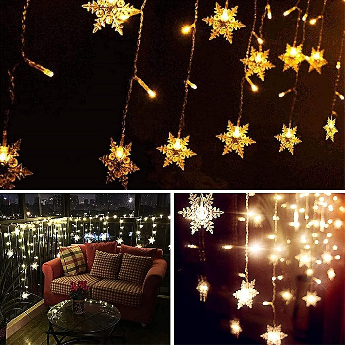 LED Schneeflocken Lichtervorhang – Weihnachts-Lichterkette mit 8 Modi