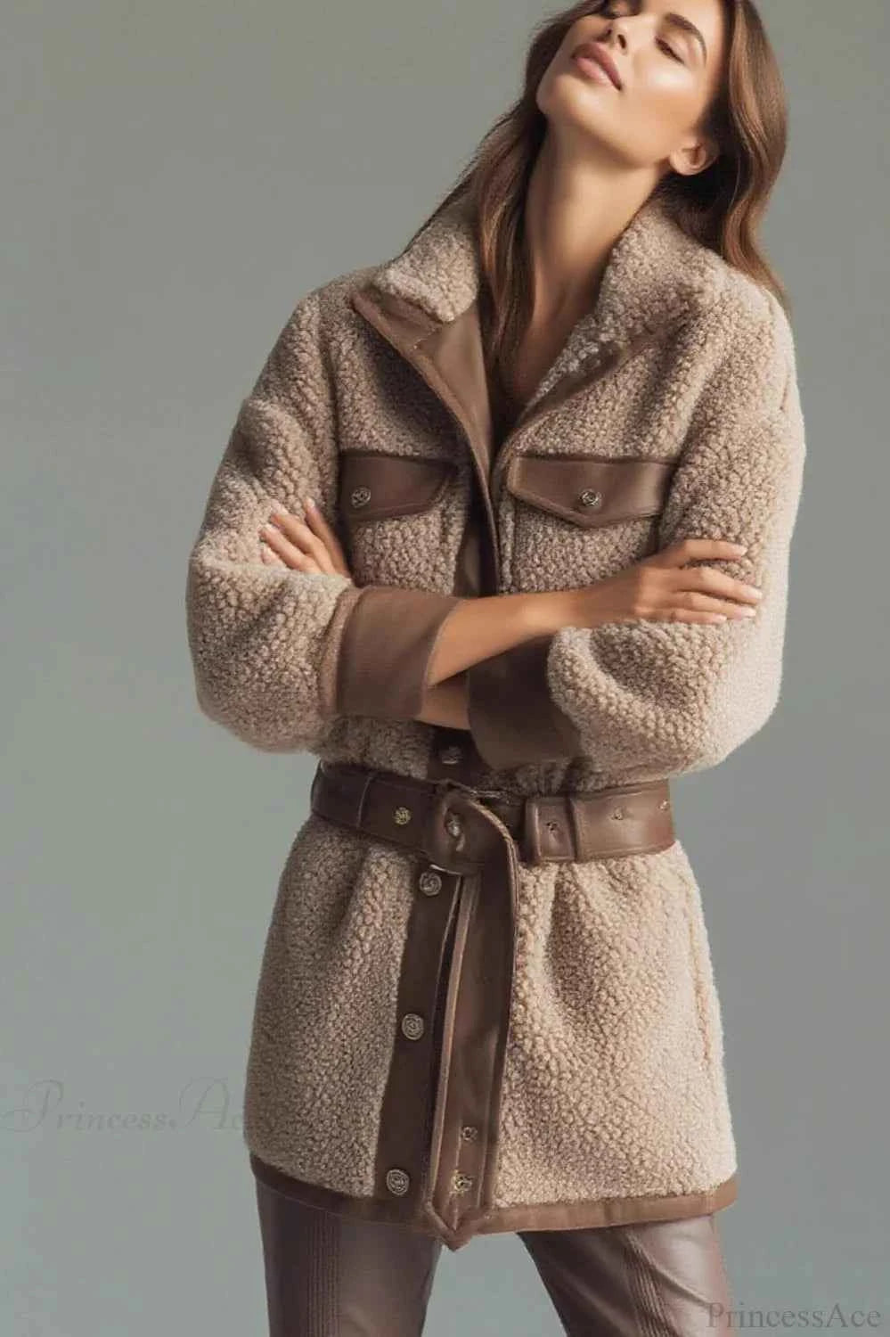 Retro Samtjacke mit PVC-Panel, Taschen und verstellbarem Bund